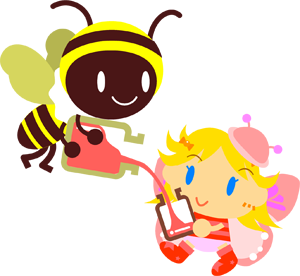 ミツバチから蜜をもらうチョウチョ姿の女の子イラスト